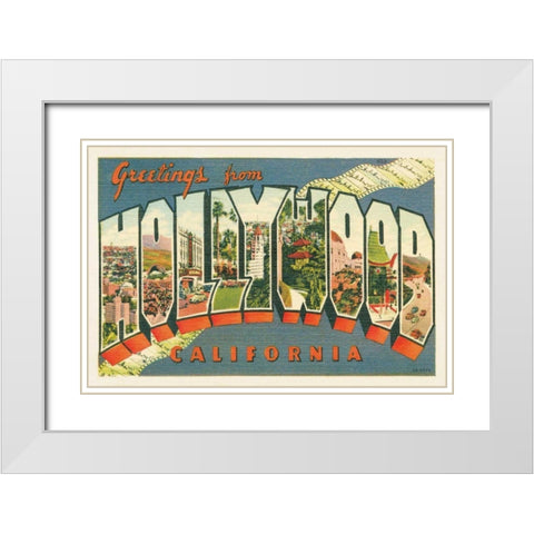 Greetings from Hollywood v2 White Modern Wood Framed Art Print with Double Matting by Wild Apple Portfolio