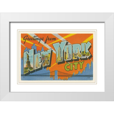 Greetings from New York White Modern Wood Framed Art Print with Double Matting by Wild Apple Portfolio