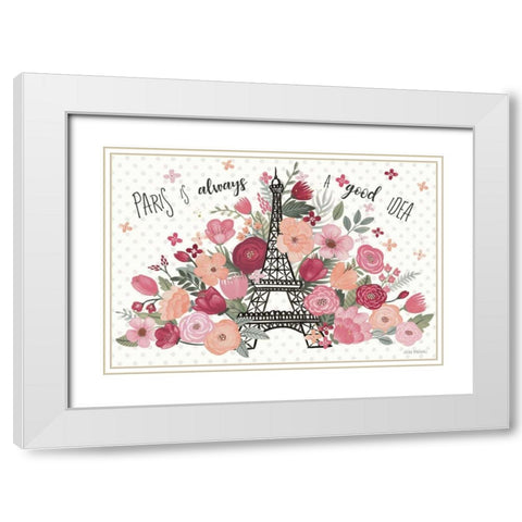 Paris is Blooming I White Modern Wood Framed Art Print with Double Matting by Marshall, Laura