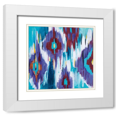 Ikat Jewel II White Modern Wood Framed Art Print with Double Matting by Zaman, Farida