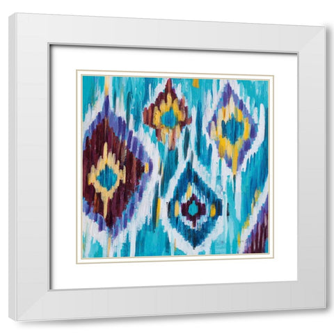 Ikat Jewel III White Modern Wood Framed Art Print with Double Matting by Zaman, Farida