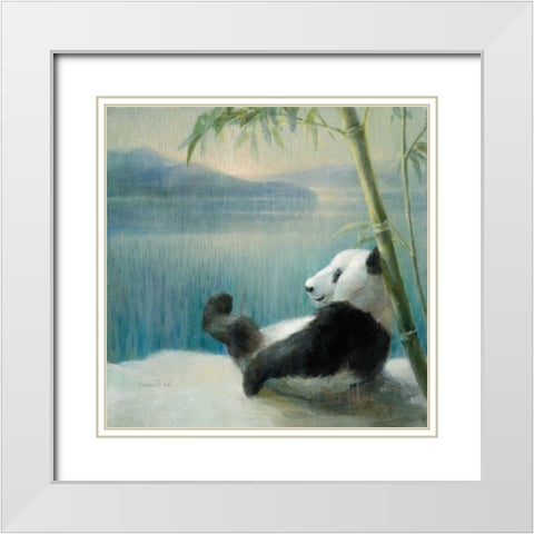 Resting in Bamboo White Modern Wood Framed Art Print with Double Matting by Nai, Danhui