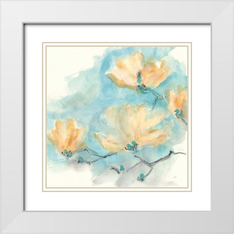 Teal Buds III White Modern Wood Framed Art Print with Double Matting by Paschke, Chris