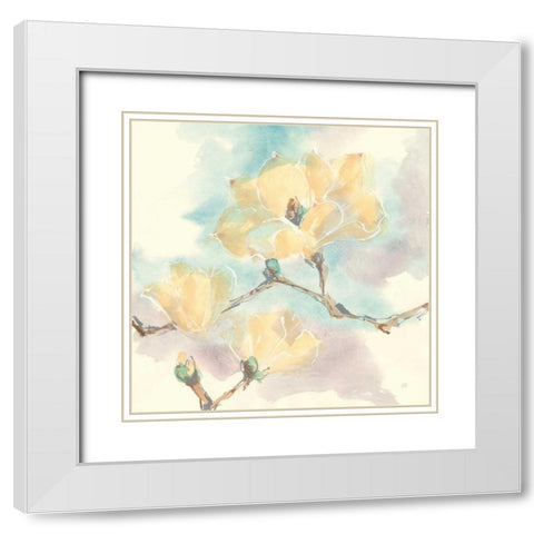 Magnolias in White I White Modern Wood Framed Art Print with Double Matting by Paschke, Chris