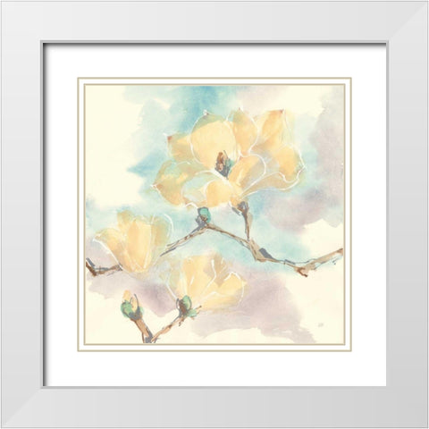 Magnolias in White I White Modern Wood Framed Art Print with Double Matting by Paschke, Chris