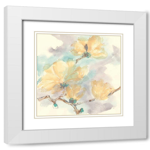Magnolias in White II White Modern Wood Framed Art Print with Double Matting by Paschke, Chris