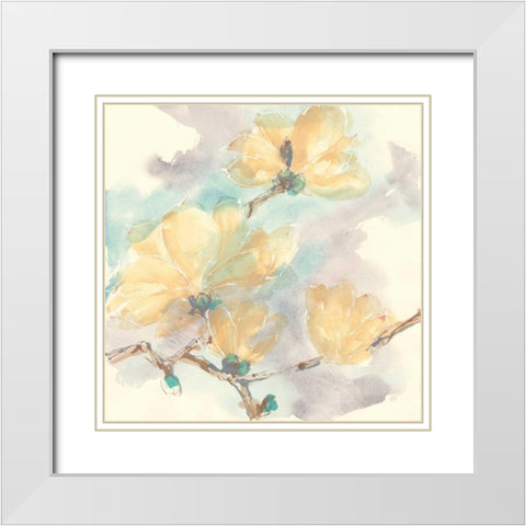 Magnolias in White II White Modern Wood Framed Art Print with Double Matting by Paschke, Chris