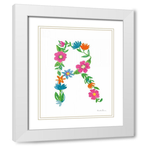 Floral Alphabet Letter XVIII White Modern Wood Framed Art Print with Double Matting by Zaman, Farida