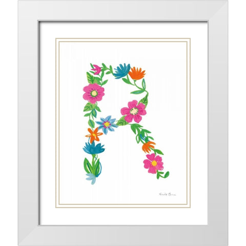 Floral Alphabet Letter XVIII White Modern Wood Framed Art Print with Double Matting by Zaman, Farida