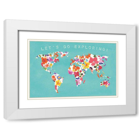 Bright World Teal White Modern Wood Framed Art Print with Double Matting by Wild Apple Portfolio