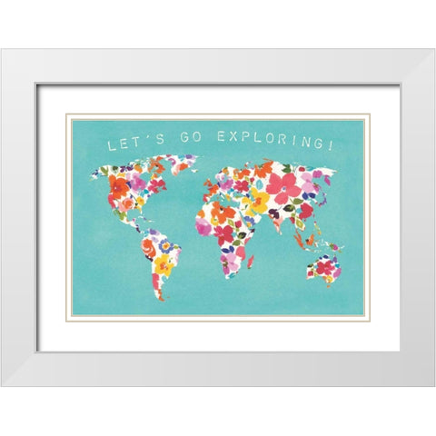Bright World Teal White Modern Wood Framed Art Print with Double Matting by Wild Apple Portfolio