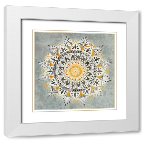 Mandala Delight I Yellow Grey White Modern Wood Framed Art Print with Double Matting by Nai, Danhui