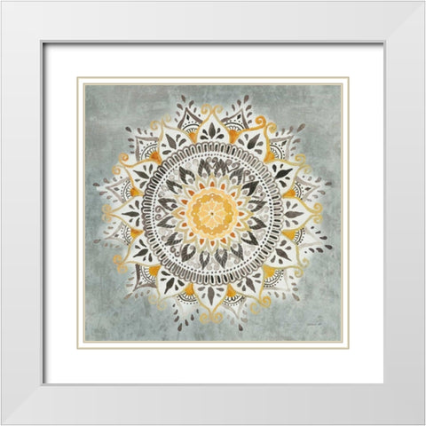 Mandala Delight I Yellow Grey White Modern Wood Framed Art Print with Double Matting by Nai, Danhui