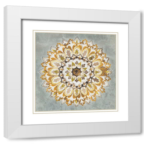 Mandala Delight II Yellow Grey White Modern Wood Framed Art Print with Double Matting by Nai, Danhui