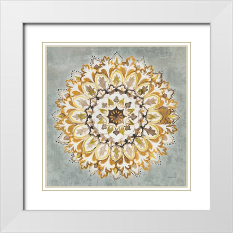 Mandala Delight II Yellow Grey White Modern Wood Framed Art Print with Double Matting by Nai, Danhui