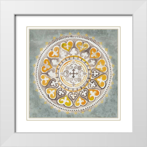 Mandala Delight III Yellow Grey White Modern Wood Framed Art Print with Double Matting by Nai, Danhui