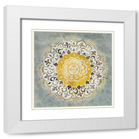 Mandala Delight IV Yellow Grey White Modern Wood Framed Art Print with Double Matting by Nai, Danhui