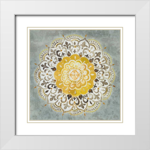 Mandala Delight IV Yellow Grey White Modern Wood Framed Art Print with Double Matting by Nai, Danhui