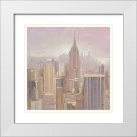 Manhattan in the Mist v2 White Modern Wood Framed Art Print with Double Matting by Purinton, Julia