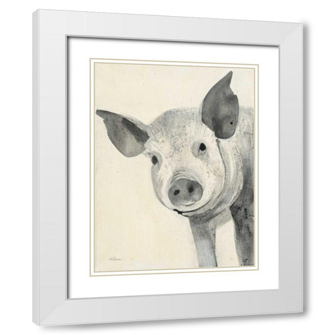 Oink White Modern Wood Framed Art Print with Double Matting by Hristova, Albena