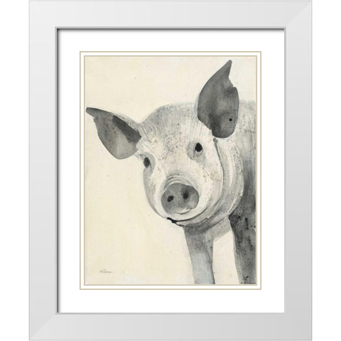 Oink White Modern Wood Framed Art Print with Double Matting by Hristova, Albena