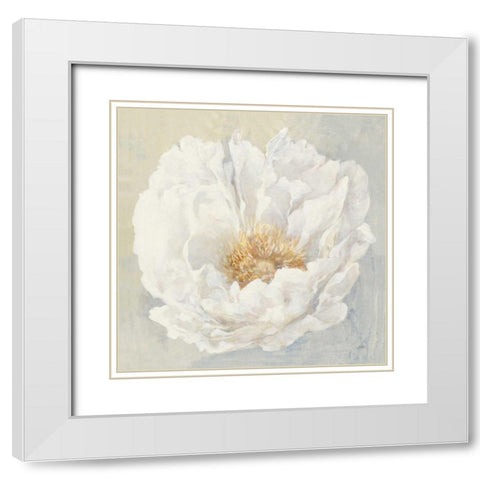 Serene Peony White Modern Wood Framed Art Print with Double Matting by Purinton, Julia