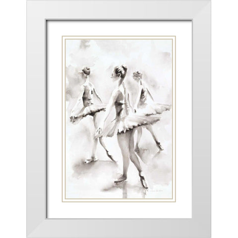 Three Ballerinas White Modern Wood Framed Art Print with Double Matting by Valle, Aimee Del