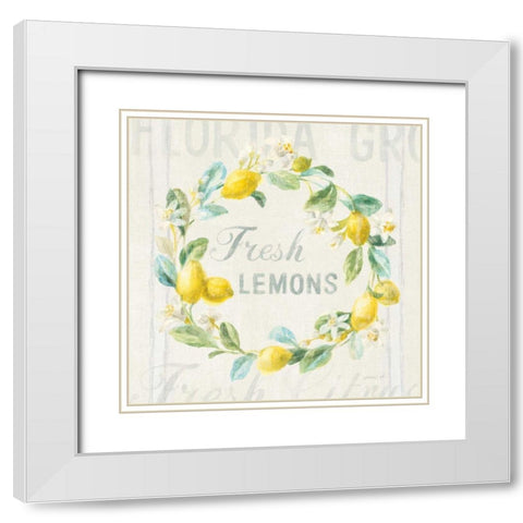 Floursack Lemon V White Modern Wood Framed Art Print with Double Matting by Nai, Danhui