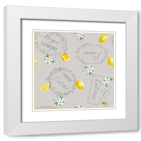 Floursack Lemon Pattern V White Modern Wood Framed Art Print with Double Matting by Nai, Danhui