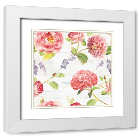 Maison Des Fleurs Pattern I White Modern Wood Framed Art Print with Double Matting by Nai, Danhui