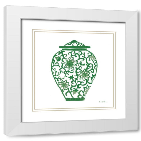 Chinoiserie III Green White Modern Wood Framed Art Print with Double Matting by Zaman, Farida