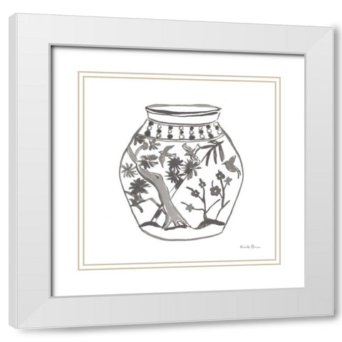 Chinoiserie VII Gray White Modern Wood Framed Art Print with Double Matting by Zaman, Farida