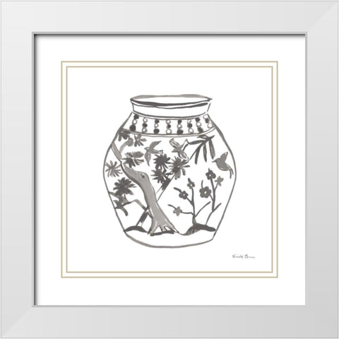 Chinoiserie VII Gray White Modern Wood Framed Art Print with Double Matting by Zaman, Farida