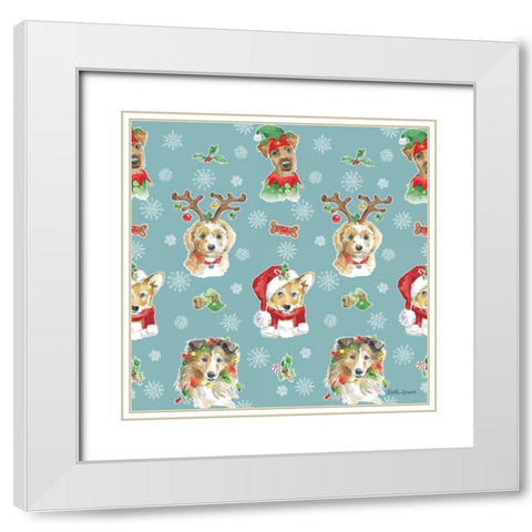 Holiday Paws Step 01B White Modern Wood Framed Art Print with Double Matting by Grove, Beth