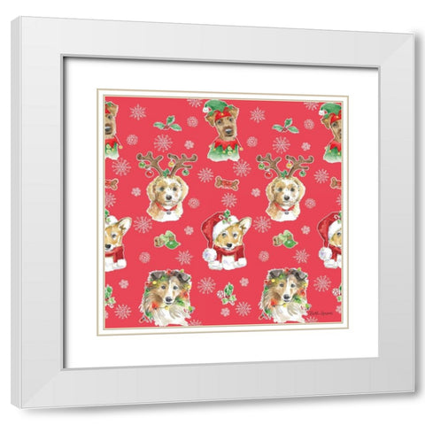 Holiday Paws Step 01C White Modern Wood Framed Art Print with Double Matting by Grove, Beth