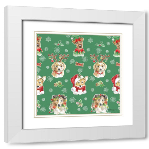 Holiday Paws Step 01D White Modern Wood Framed Art Print with Double Matting by Grove, Beth