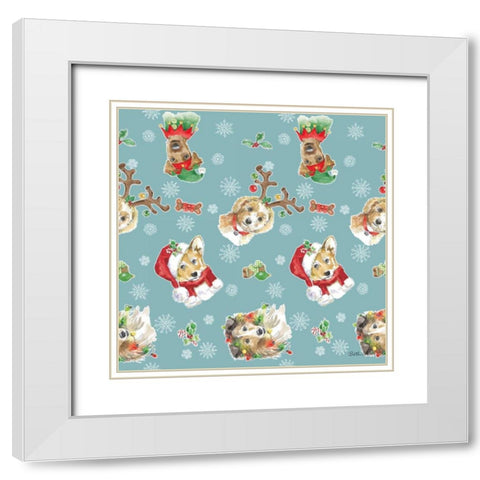 Holiday Paws Step 02B White Modern Wood Framed Art Print with Double Matting by Grove, Beth