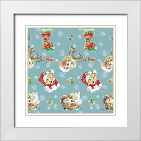 Holiday Paws Step 02B White Modern Wood Framed Art Print with Double Matting by Grove, Beth