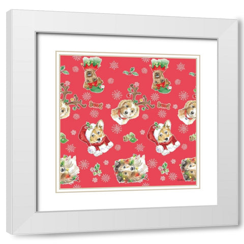 Holiday Paws Step 02C White Modern Wood Framed Art Print with Double Matting by Grove, Beth