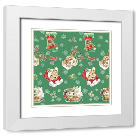 Holiday Paws Step 02D White Modern Wood Framed Art Print with Double Matting by Grove, Beth