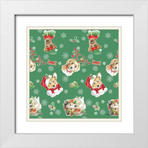 Holiday Paws Step 02D White Modern Wood Framed Art Print with Double Matting by Grove, Beth