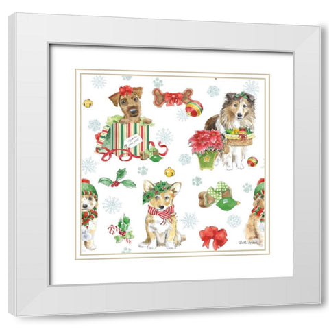 Holiday Paws Step 03A White Modern Wood Framed Art Print with Double Matting by Grove, Beth