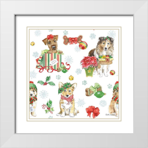 Holiday Paws Step 03A White Modern Wood Framed Art Print with Double Matting by Grove, Beth