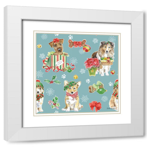 Holiday Paws Step 03B White Modern Wood Framed Art Print with Double Matting by Grove, Beth