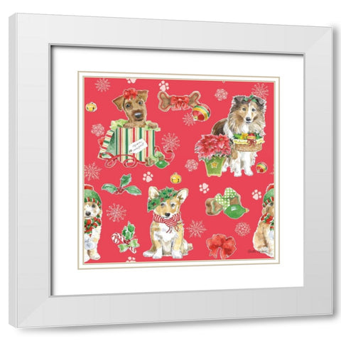 Holiday Paws Step 03C White Modern Wood Framed Art Print with Double Matting by Grove, Beth