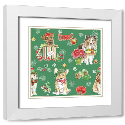Holiday Paws Step 03D White Modern Wood Framed Art Print with Double Matting by Grove, Beth