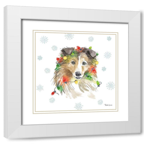 Holiday Paws IX White Modern Wood Framed Art Print with Double Matting by Grove, Beth