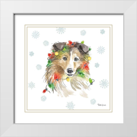 Holiday Paws IX White Modern Wood Framed Art Print with Double Matting by Grove, Beth
