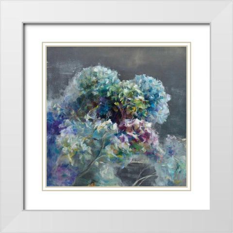 Abstract Hydrangea Dark White Modern Wood Framed Art Print with Double Matting by Nai, Danhui