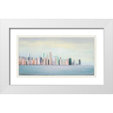 New York Skyline Blue Crop White Modern Wood Framed Art Print with Double Matting by Purinton, Julia